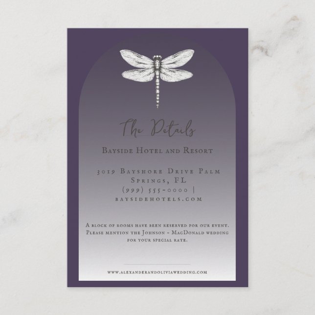 Tarjeta De Recepción Boda de la libélula morada oscura (Anverso)