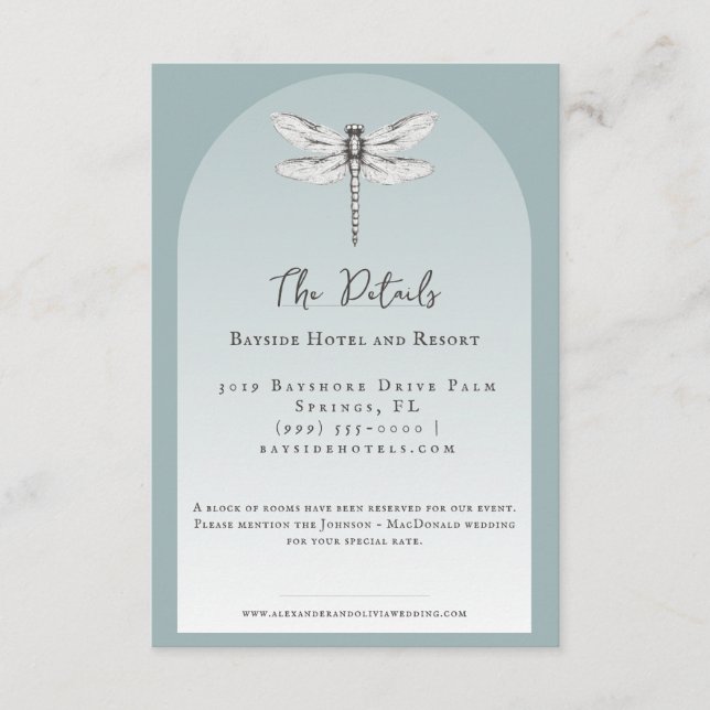 Tarjeta De Recepción Boda de la libélula verde azulada (Anverso)
