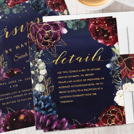 Tarjeta De Recepción Boda de la Marina de Borgoña Detalles II