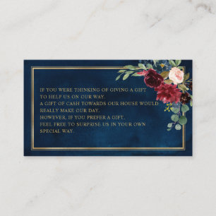 Tarjeta De Recepción Boda de la Marina Floral de Borgoña Deseando bien