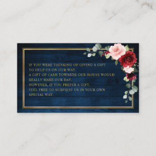 Tarjeta De Recepción Boda de la Marina Floral de Borgoña Deseando bien