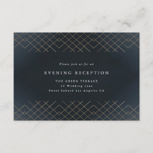 Tarjeta De Recepción Boda de la Marina Oscura Gold Elegance Diamond Geo