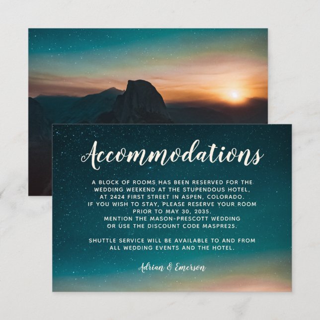 Tarjeta De Recepción Boda de la montaña del cielo nocturno Galaxy Sunse (Anverso / Reverso)