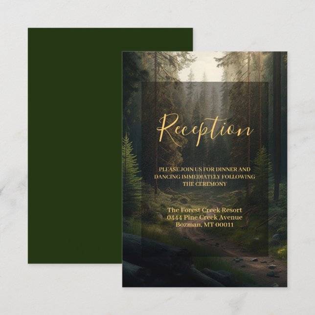 Tarjeta De Recepción Boda de la Naturaleza Verde de los Bosques Pinos (Anverso / Reverso)