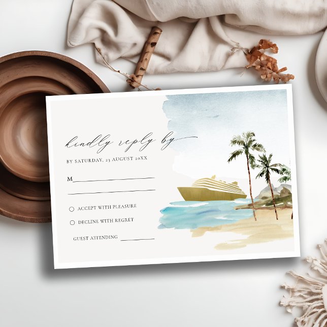 Tarjeta De Recepción Boda de la Palm Tropical Seascape Beach Cruise Wed (Subido por el creador)