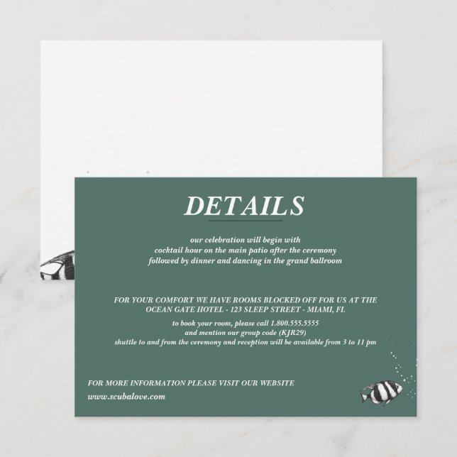 Tarjeta De Recepción Boda de la pareja de Scuba (Anverso / Reverso)