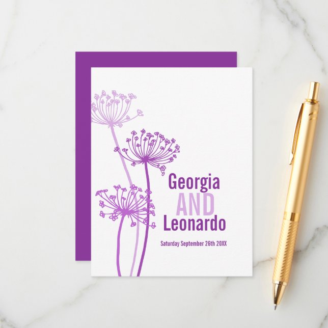 Tarjeta De Recepción Boda de la preferencia de la comida chervil flower (Anverso/Reverso In Situ)