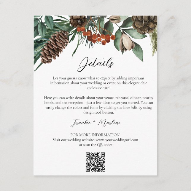 Tarjeta De Recepción Boda de la vegetación de invierno ruso detalla sit (Anverso)