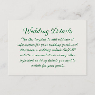 Tarjeta De Recepción Boda de la Vid Emerald