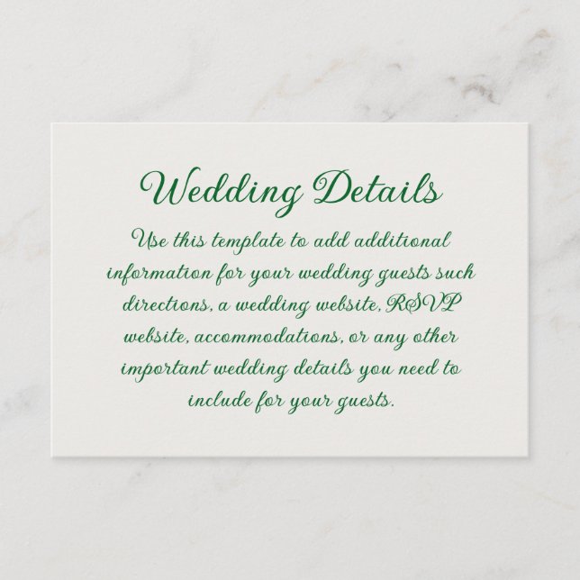 Tarjeta De Recepción Boda de la Vid Emerald (Anverso)