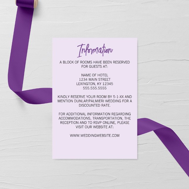 Tarjeta De Recepción Boda de Larkspur púrpura minimalista (Subido por el creador)