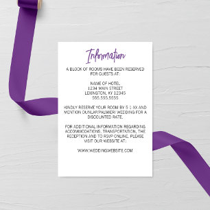 Tarjeta De Recepción Boda de Larkspur púrpura minimalista