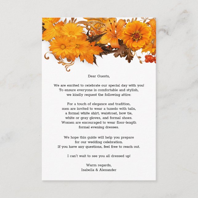 Tarjeta De Recepción Boda de las flores de otoño (Anverso)