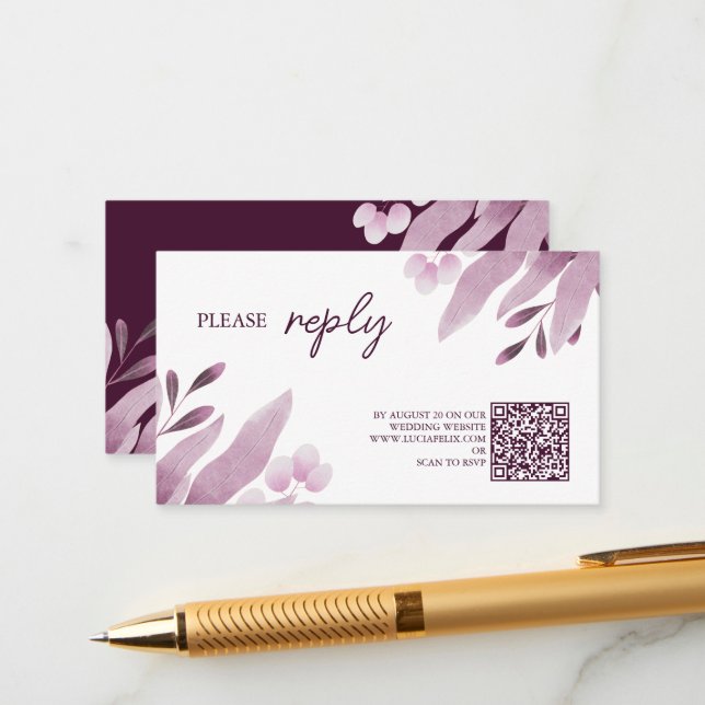 Tarjeta De Recepción Boda de las grandes hojas de Borgoña RSVP (Anverso/Reverso In Situ)