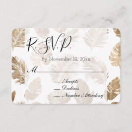 Tarjeta De Recepción Boda de las hojas tropicales de oro RSVP