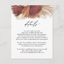 Tarjeta De Recepción Boda de las palmas del ventilador tropical Boho De