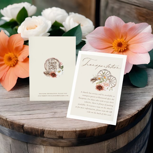 Tarjeta De Recepción Boda de las ruedas del vagón occidental floral de  (Transportation Floral Western Wagon Wheels Wedding Enclosure Card)