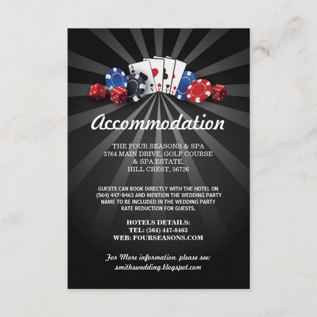 Tarjeta De Recepción Boda de Las Vegas Accommodation Cards Casino (Anverso)
