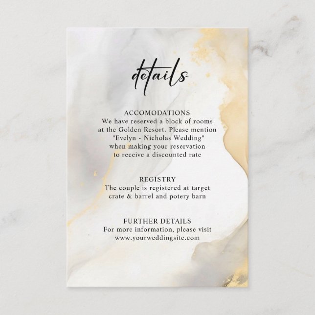 Tarjeta De Recepción Boda de lavado negro gris dorado moderno (Anverso)