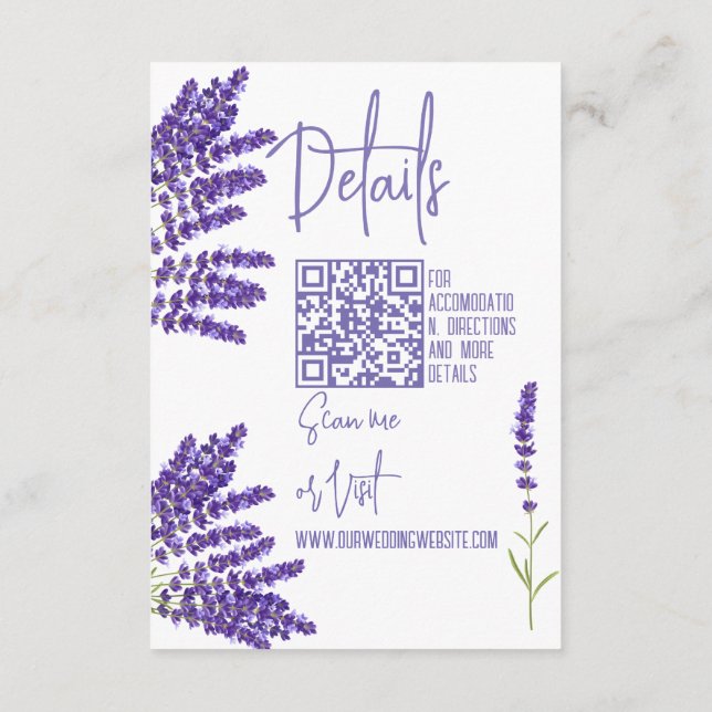 Tarjeta De Recepción Boda de Lavanda Moderna Detalles Código QR (Reverso)