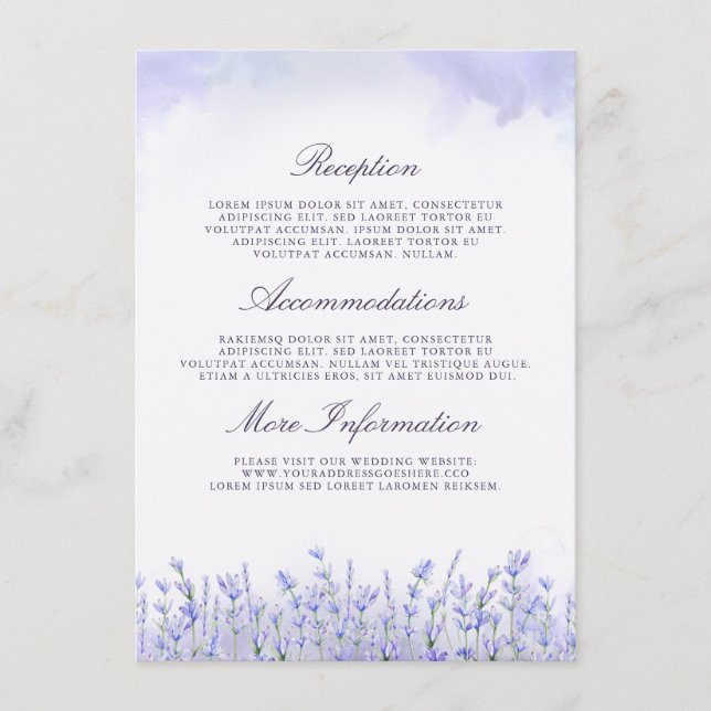 Tarjeta De Recepción Boda de Lavenders Información sobre el invitado (Anverso)