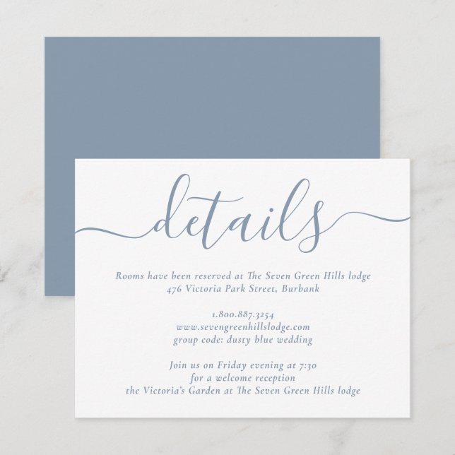 Tarjeta De Recepción Boda de Letra Moderna Azul Polvo (Anverso / Reverso)