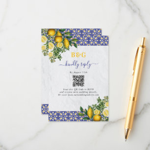 Tarjeta De Recepción Boda de limón azul blanco amarillo mediterráneo