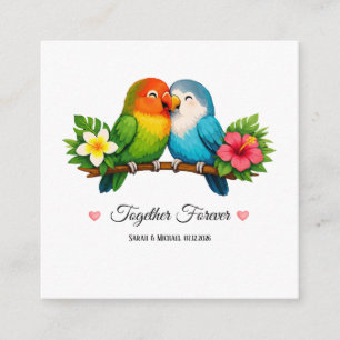 Tarjeta De Recepción Boda de Loros Tropicales Juntos por Siempre Cuadra