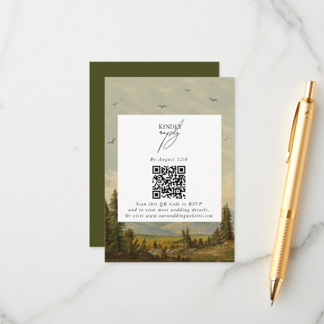 Tarjeta De Recepción Boda de los montes de los bosques de pino acuarela (Anverso/Reverso In Situ)