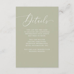 Tarjeta De Recepción Boda de Luxe   Moss Green Guest Details Insert