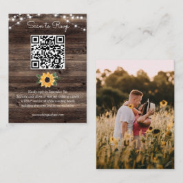 Tarjeta De Recepción Boda De Madera Rústica De Girasol Código QR RSVP