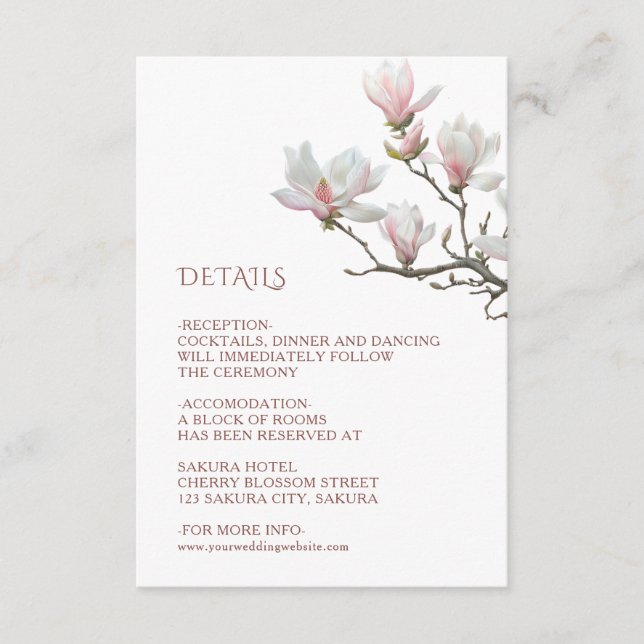 Tarjeta De Recepción Boda de Magnolia de Bellas Artes (Anverso)