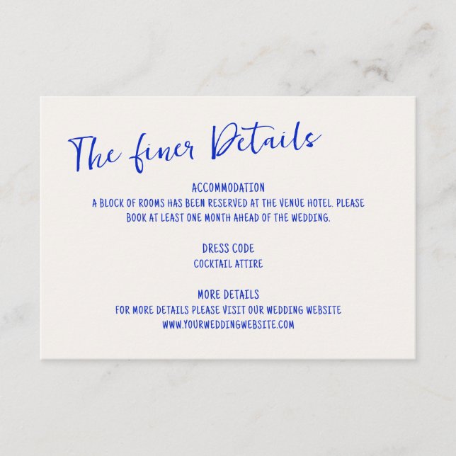 Tarjeta De Recepción Boda de marco de silenciador azul manuscrito (Anverso)