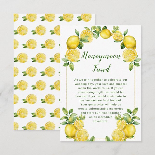 Tarjeta De Recepción Boda de marco de vegetación de limón italiano (Anverso / Reverso)