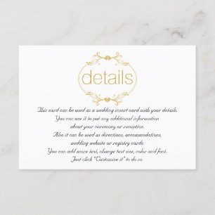 Tarjeta De Recepción Boda de marco floral dorado detalles insertar tarj