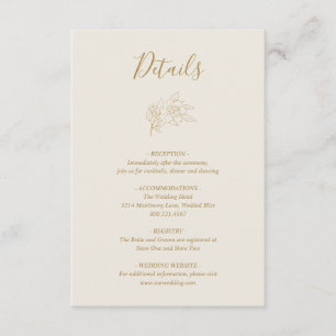 Tarjeta De Recepción Boda de marfil de oro floral de línea simple y ele