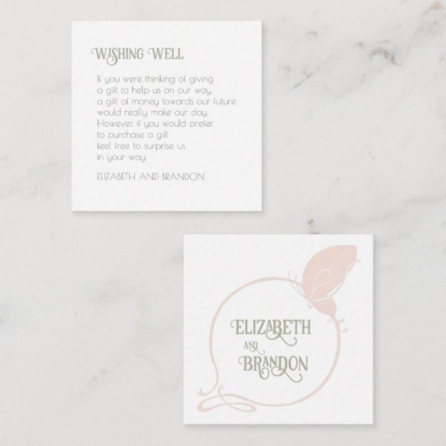 Tarjeta De Recepción Boda de mariposa de Rubor Art Nouveau con buenos d (Anverso / Reverso)