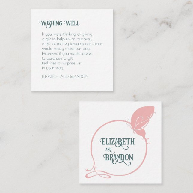 Tarjeta De Recepción Boda de mariposa rosa Art Nouveau con buenos deseo (Anverso / Reverso)