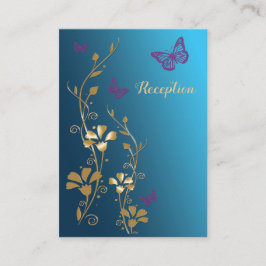 Tarjeta De Recepción Boda de mariposas florales púrpuras de oro verde a