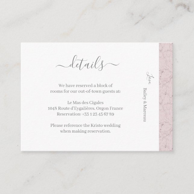 Tarjeta De Recepción Boda de mármol blanco gris oscuro (Anverso)