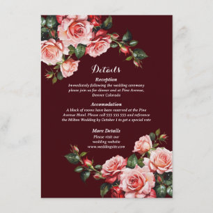 Tarjeta De Recepción Boda de marrón de rosas rosas rosas rosas y rojas