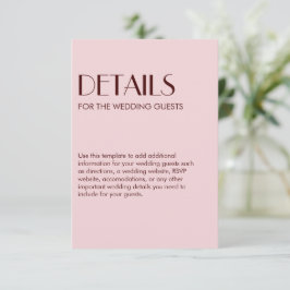 Tarjeta De Recepción Boda de moda elegante de color marrón y rosa pálid