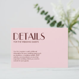 Tarjeta De Recepción Boda de moda elegante de color marrón y rosa pálid