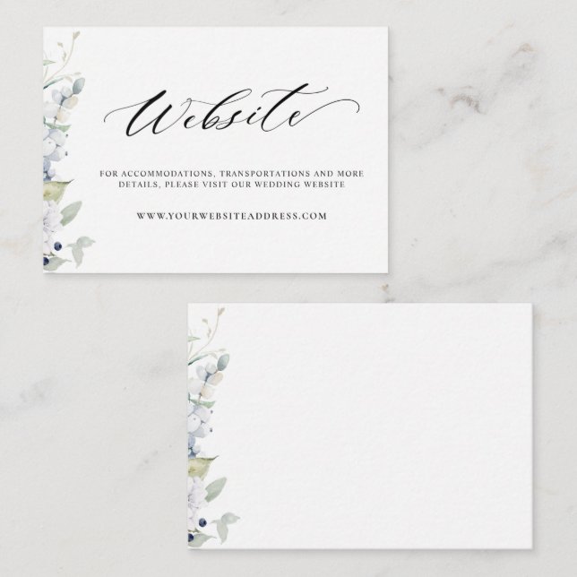 Tarjeta De Recepción Boda de Moda floral blanca y azul (Anverso / Reverso)