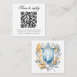 Tarjeta De Recepción Boda de Monograma Azul Romántico Código QR