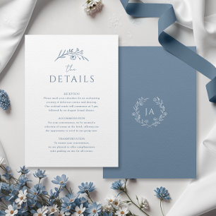 Tarjeta De Recepción Boda de monograma azul turbio