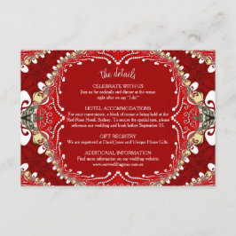 Tarjeta De Recepción Boda de Monograma Batik Bohemian Rojo