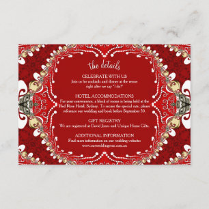 Tarjeta De Recepción Boda de Monograma Batik Bohemian Rojo