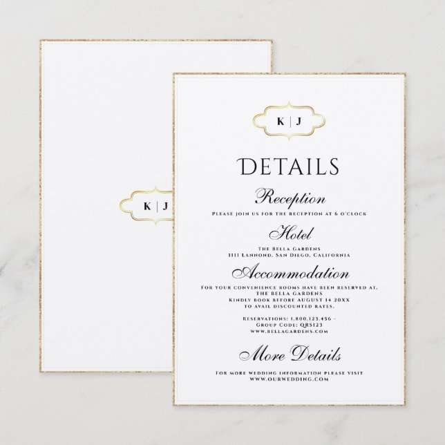 TARJETA DE RECEPCIÓN BODA DE MONOGRAMA CLÁSICA Y CALLIGRAFÍA ROMÁNTICA (Anverso / Reverso)