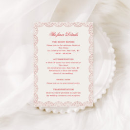Tarjeta De Recepción Boda de Monograma de Cima Romántico Rojo Vintage